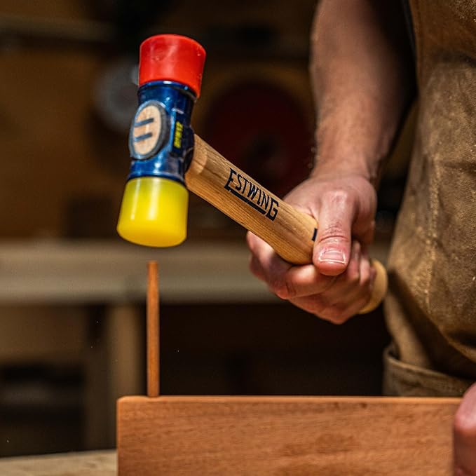 ESTWING Rubber Mallet - 12 oz Double-Face Hammer with Soft/Hard Tips & Hickory Wood Handle - DFH12