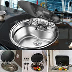 RV, Bar, Kitchen Sink with Folde Faucet C &Lid, Undermount Stainless Steel Single Bowl Small Drop In Sink Hand Wash Basin for Workstation, RV, Boat, Kitchen, Camper Van,Bar
