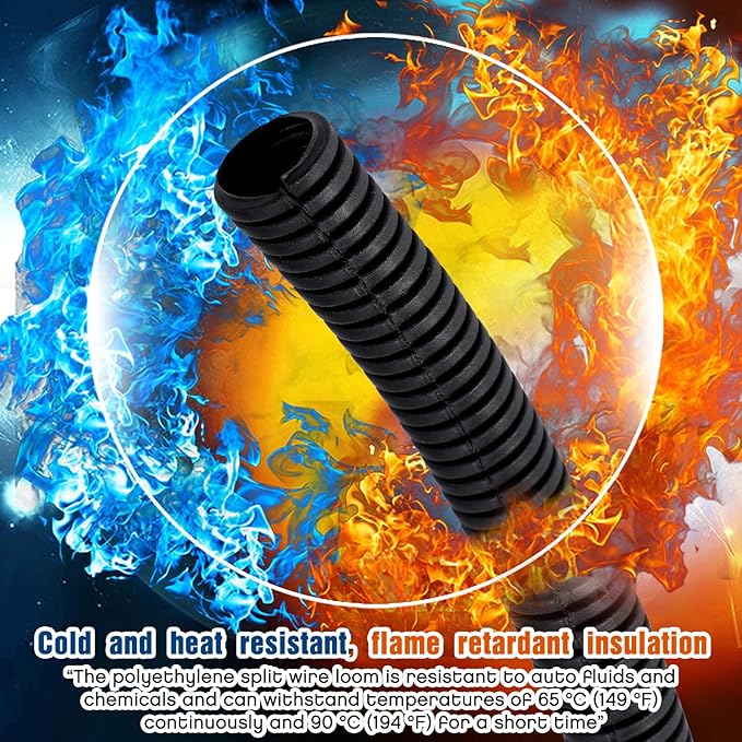 Sasylvia 1/4, 3/8, 1/2'' x 100 Ft, 3/4, 1, 1.5, 2'' x 20 Ft Split Wire Loom Tubing Wire Loom Assortment Split Cable Sleeves Bulk Flexible Electrical Conduit Protective kit