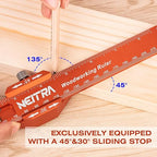 Woodworking Ruler, Neitra 3PCS (6/8/12 Inches) Metal Pocket Rule with a 45° & 30° Slide Stop for Measuring Precision, Slide Stop Aluminum Rule for Marking Inch and Metric T-Type Scribing Rulers Square