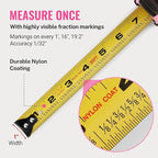 WORKPRO 25-FT Tape Measure with Fractions, 3 Brakes Retractable Measuring Tape, Compact Measurement Tape with Magnetic Hook, Nylon Coating Blade Accuracy 1/32”, Pink