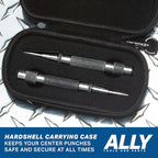 ALLY Tools Heavy Duty Automatic Center Punch w/Hardened Steel – 2PC Premium Automatic Center Punch for Metal for Machinists and Carpenters w/Adjustable Knurled Cap, Spring Loaded and Hard-Shell Case