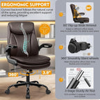 Office Chair Ergonomic Desk Chair - Premium Leather Executive Office Chairs with Lumbar Support Flip Up Armrests, Home Office Desk Chairs Computer Chair with Rocking Function Adjustable Height