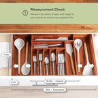 Premium Silverware, Flatware and Utensil Organizer for Kitchen Drawers, Expandable 14.5 to 25 Inches Wide, 10 Compartments, Food-Safe Premium Acacia Wood Finish Kitchen Storage Tray