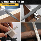 12PCS Needle File Set with Tool Bag, Small File Set Includes 6pcs Jewlers Files & 6 Steel Files for Metal, Jewlers, Wood, Leather and Plastic