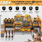 Power Tool Organizer Wall Mount with Charging Station, 45.5" Garage Organization Wall Mounted, 3 Layers Electric Cordless Drill Holder with Outlet Power Strips, Garage Tool Storage for Impact Wrenches