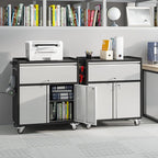Aobabo Metal Cabinet with Wheels, Rolling Cabinet with 1 Drawer and 4 Hooks, 35" H Steel Garage Storage with Pegboard and Handle, Assembly Required, Black Grey