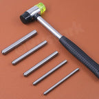 6Pcs 5 Sizes Roll Pin Punch Set with Double Faced Rubber Hammer Removing Repair Tools Steel Roll Pin Punches for Automotive Watch Bike Repairing