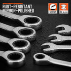 HORUSDY 8-Piece Metric Ratcheting Wrench Set | Ratchet Combination Wrench Set with Organizer | 72-Teeth | 8mm - 17mm | Chrome Vanadium Steel