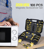 DOWELL Magnetic Screwdriver Set Slotted/Phillips/Torx 108-Piece Stubby Screwdriver Mini Precision Screwdriver Bits Set Hex Key Set Magnetizer Tool Kit for Repair Craft