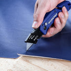 WORKPRO Folding Utility Knife, Box Cutter with Belt Clip, Quick-Change Blade, Lightweight Nylon Handle, Wire Stripper & Gut Hook, Extra 10 SK5 Blades Included, Blue