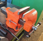 Forward Bench Vise 5 Inch Ductile Iron Bench Vice with 360 Degree Swivel Base and Channel Steel Guide Bar 30505 (5")