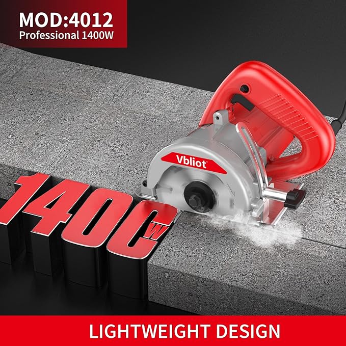 4-3/8-Inch Tile Saw, 1400W 12A Concrete Wet Saw Handheld Cutting Carving Machine, Includes Carbon Brush Wrench Diamond Cutting Disc