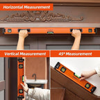 3-Piece Spirit Level Set, 12", 20", 40" Level Set with Magnetic Torpedo Level, 45°/90°/180°Bubbles Measuring, Aluminium Alloy Levels with Carrying Bag