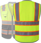 JKSafety 9 Pockets Class 2 Hi-Vis Safety Vest High Visibility Reflecitive Mesh Safety Vests for Men and Women Cushioned Collar Work Utility PPE Work Gear ANSI/ISEA compliant (101-YBlack XXL)