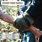ROCKYGIANT 13'' Camping Axe with Sheath, Hand Forged Hatchet for Wood Chopping,Spling and Kindling, Brushcraft Axe for Outdoor Survival and Garden, Hickory Wood Handle