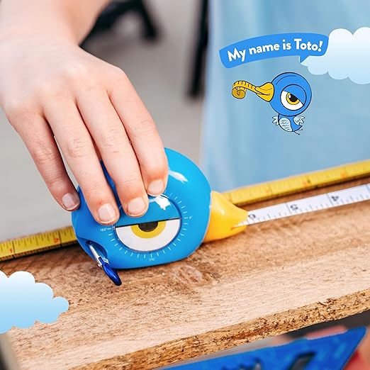 Handy Famm Blue Measuring Tape and Safety Glasses Double Bundle, 2 Lightweight Scratch Resistant Protective Eyewear for Children and 2 8Ft Animal Shaped Kids Tape Measurers