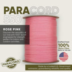 The Paracord Store | Type III 550 Paracord - 250 FT Spool, Rose Pink | Heavy Duty 7 Strand Tactical Paracord - USA Made Nylon Outdoor Parachute Cord for Camping, Fishing & More - Survival Cord