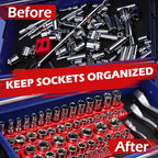2-Piece 3/8"-Drive Metric Magnetic Socket Organizer Set (Holds 30 Sockets) - Detachable Tool Tray with 5mm Magnetic Base, Screw-Fixed Design & Heavy-Duty Modular Storage for Garage/Home Workshop