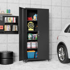 Metal Garage Storage Cabinet with Wheels, 73'' Steel Cabinets on Wheels for Office School Home Warehouse Utility Room Garage, Assembly Require,Black