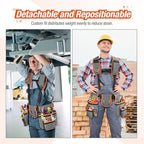 Tool Belt with Suspenders, Heavy-Duty 24-Pocket Work Belt for Electrician, Carpenter, Construction, Detachable & Adjustable Tool Pouch Bag for Men -Fits Waists 33"-48"