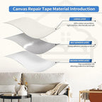 KING MOUNTAIN Canvas Repair Patch 16×60 Inch Self-Adhesive Waterproof Fabric Patch for Sofas, Tents, Furniture,Tote Bags, Car Seats (Off White)