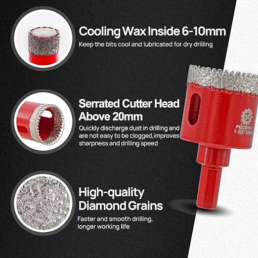 Diamond Core Drill Bit Set - 8pcs (6/8/10/20/35mm+20mm Finger Milling Bit+35mm Beveling Chamfer Bit+6mm Carbide Drill Bit) Diamond Hole Saw Kit for Porcelain Ceramic Tile Marble Granite