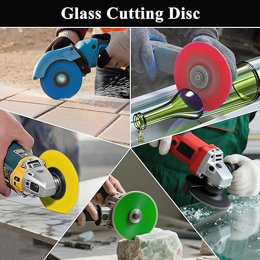 Lamoutor 6Pcs 4.5 Inch Glass Cutting Disc for Angle Grinder, Diamond Saw Blade, Tile Cutter Blade for Cutting Marble Glass Tile Jade Crystal（Green/Blue/Yellow/Black/Red/Orange）