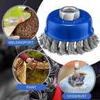 Tandefio 24 Pcs Wire Wheel Brush Wire Wheels with 5/8 -11 Threaded Arbor for 4 1/2 Angle Grinder Knotted Wire Cup Brush for Heavy Cleaning Rust Removal (Blue,3 Inch)