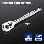 WORKPRO 3/8-Inch Drive Ratchet, Quick-Release Reversible Ratchet Wrench, 72-Tooth 3/8 Drive Ratchet Handle, Chrome Alloy Made, Cr-Mo Head, Full Polished