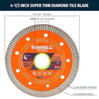 4.5 Inch Diamond Saw Blade, 2 Pack - Mesh Turbo Cutting Wheel for Tile, Porcelain, Ceramic, Granite, Marble - 10mm Segment, Super Thin 1.2mm, 7/8" Arbor with Flange - Dry or Wet Cutting