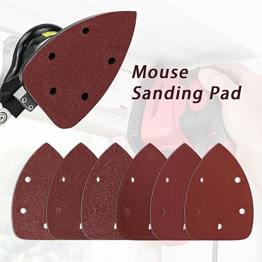 100-Pack Mouse Sandpaper(5-Hole) for Mouse Detail Sanders,Grits40/60/80/100/120/180/240/320/400/600,Premium Aluminum Oxide,Easy to Replace,Ideal for Woodworking,Furniture Refinishing,and Crafting