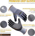 Tarantula Safety Work Gloves MicroFoam Nitrile Coated 24 Pairs,Endurance Seamless Knit Nylon,Dots on Palm,Dot Grip Gloves,X-Lagre