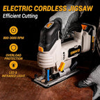Jig Saw Cordless Electric Tool: DEKOPRO 20V Power Jigsaw with LED Light, 800-3000 RPM Variable Speed, 7/8" Stroke Length, 3 Orbital Settings, ±45° Bevel Cuts for Straight/Curve/Circle Cutting (Gray)