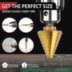 Step Drill Bit Set, 6 Pcs High-Speed Steel Step Drill Bit with Automatic Center Punch for Metal, Wood, Plastic, 50 Sizes HSS Step Bit with Aluminum Case for DIY Lovers, 1/8" to 1-3/8"