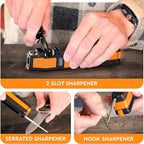 8-in-1 Pocket Field Knife Sharpener – Guided Diamond Whetstones, Diamond Rod, Leather Strop, 2 Sharpening Slots, Fire-Starter Ferro Rod & Whistle – Outdoor, Yard, Camping by Sharp Pebble