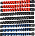 ALOANES 9 PC ABS Socket Organizer, 1/2, 3/8 & 1/4 inch Drive Rail Holders, Heavy Duty Socket Racks, Black Rails with Red, Blue & Black Clips
