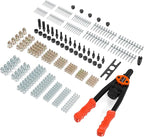 Dual-Function Rivet Nut Tool Rivet Gun Kit Including 405 pcs Rivet Nuts Blind Rivets 15 Mandrels 5 Rivet Nozzles, Multi-Purpose