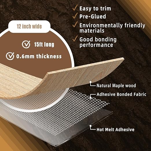 GSCIT Club Maple Wood Veneer, 12 inch x 15ft Wood Edge Banding Pre-glued Flexible, Veneer Tape Banding for Cabinet Repair Furniture Restoration