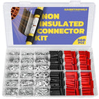 haisstronica Non Insulated Wire Connectors Kit 360 PCS - AWG 22-10 Tinned Copper Electrical Crimp Terminals with 3:1 Heat Shrink Tubing for Automotive, Marine, Industrial Wiring
