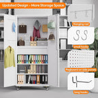 Metal Garage Storage Cabinet with Wheels,71" H Rolling Tool Cabinet with Pegboard,Hooks and 1 Drawer for Garage Warehouse Home, Assembly Required,White