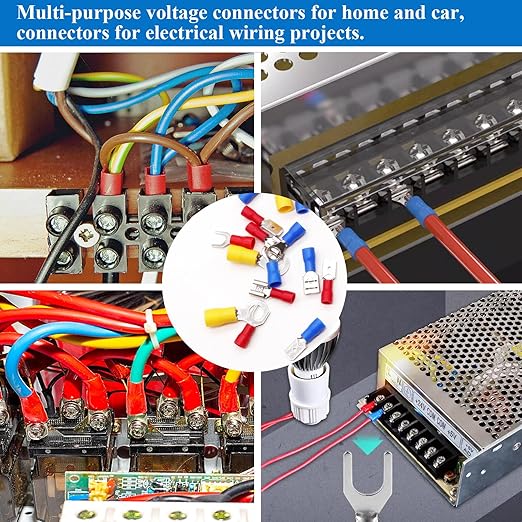Tnisesm 300PCS Insulated Wire Crimp Connectors Assortment Kit with Ring, Spade, Butt, Quick Disconnect, Crimp Automotive Cable Terminals TN-T01