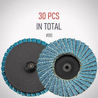 30 Pcs 2 Inch Mini Flap Disc, Zirconia High Density, with 1 Pcs 1/4 inch Shank Holder, for Metal Grinding, for Angle Die Grinder (80 GRIT)
