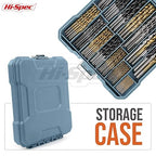 Hi-Spec Drill Bit Set 130pc Multi SAE – 11 Sizes 1/16in to 3/8in – HSS Titanium, Masonry & Brad Point Steel Bits – Drill Bits for Metal, Wood, Plastic, Drywall, Brick & Concrete – with Tray Case