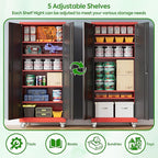 71" Metal Storage Cabinet with Wheels and Pegboard, Lockable Rolling Steel Storage Cabinet with 5 Adjustable Shelves and Door for Garage, Office, Kitchen, Assembly Required,Black and red