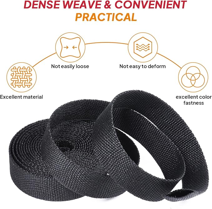 Black 2:1 Ratio Automotive Heat Shrink Braided Sleeving,Wear-Resistant Flat Woven Shrinkable Sleeve Fabric Car Cable Wires Hoses Protection (1-3/8"-8ft)