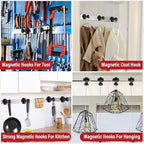 Heavy Duty 150Lb Magnet Hooks - Black, Strong, 6Pcs - Ideal for Cruise, Garage, Hanging, Grill