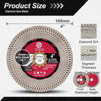 Diamond Tile Saw Blade - 4''(105mm) Cutting & Grinding Disc Wheel for Porcelain Ceramic Tile Marble Granite Artificial Stone with X Mesh Rim for Angle Grinder