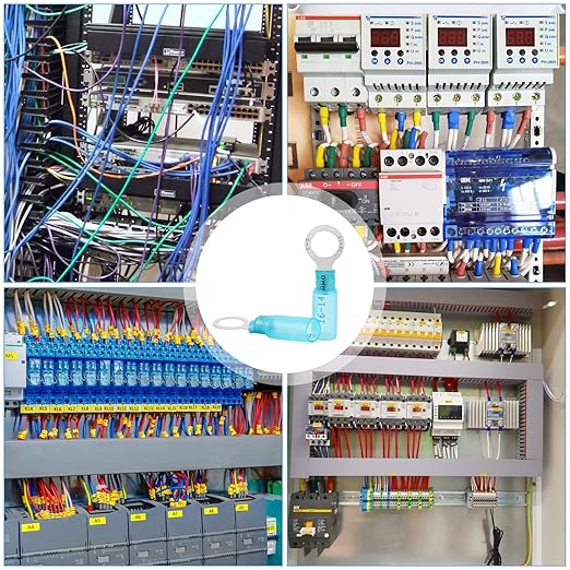 160 PCS 5/16'' Heat Shrink Ring Terminals (16-14 AWG), Insulated Ring Terminals, Nylon Eyelet Wire Connectors, Crimp Electrical Connectors, Marine Grade Ring Terminals for Auto, Audio (Blue)