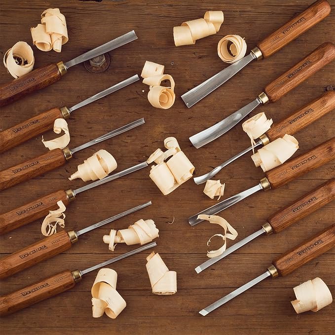 12-Pieces Woodworking Wood Carving Tools Chisel Set with Wooden Box, Razor Sharp CR-V 60 Steel Blades